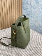 LE 37 SMALL BUCKET BAG 25 IN HUNTER GREEN SUEDE GOLD HARDWARE