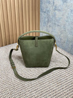 LE 37 SMALL BUCKET BAG 20 IN HUNTER GREEN SUEDE GOLD HARDWARE