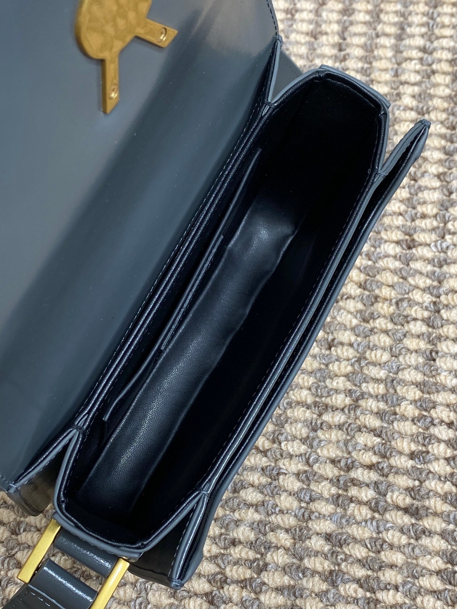 SOLFERINO SMALL SATCHEL 19 IN DARK GREY CALFSKIN GOLD HARDWARE