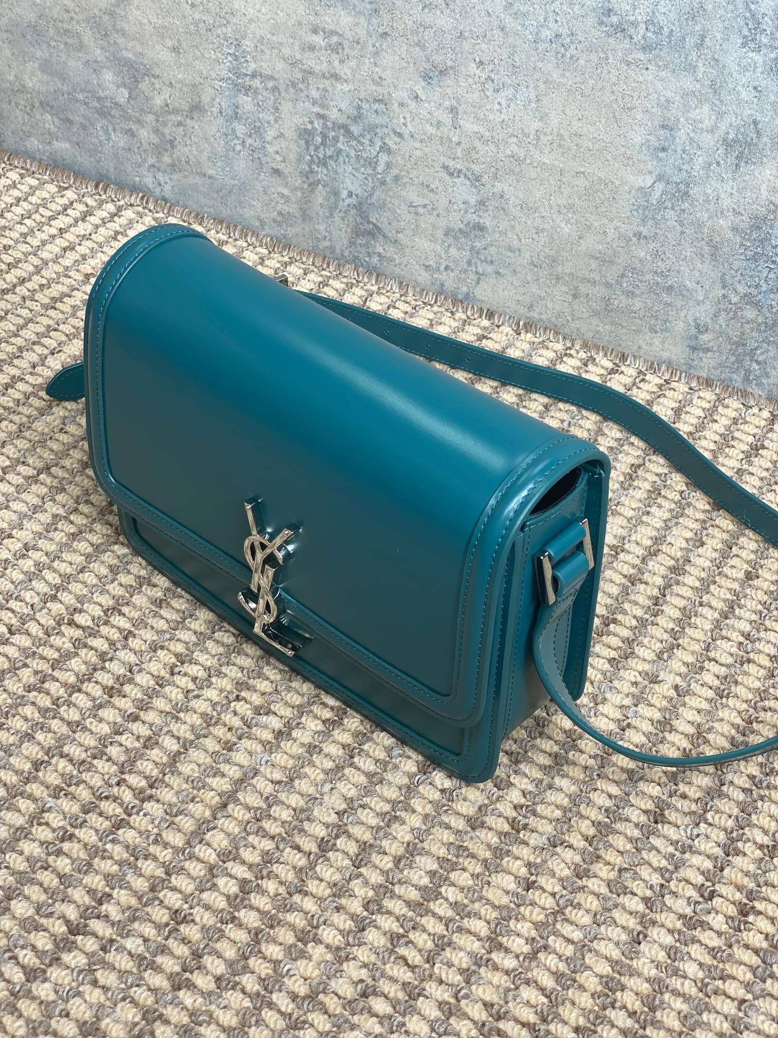 SOLFERINO SMALL SATCHEL 23 IN CERULEAN BLUE CALFSKIN GOLD HARDWARE