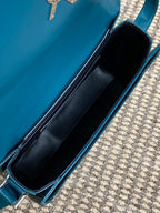 SOLFERINO SMALL SATCHEL 23 IN CERULEAN BLUE CALFSKIN GOLD HARDWARE