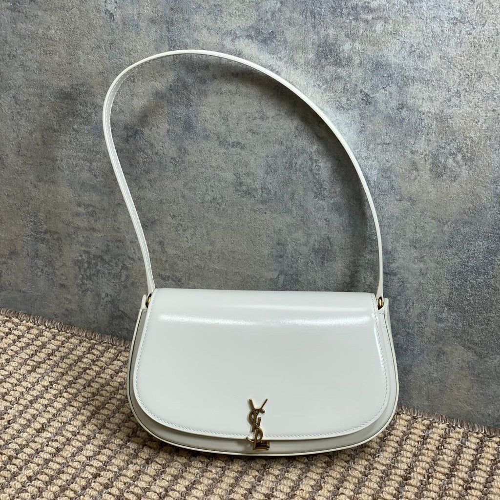 VOLTAIRE IN BOX SHOULDER BAG 21 IN WHITE CALFSKIN GOLD METALLIC