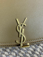 VOLTAIRE HALF-MOON SHOULDER BAG 24 IN CEDAR BROWN CALFSKIN GOLD METALLIC