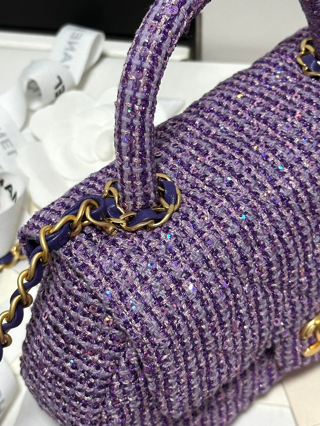 CC ミニ 21 フラップバッグ（バイオレットパープルウールツイード）