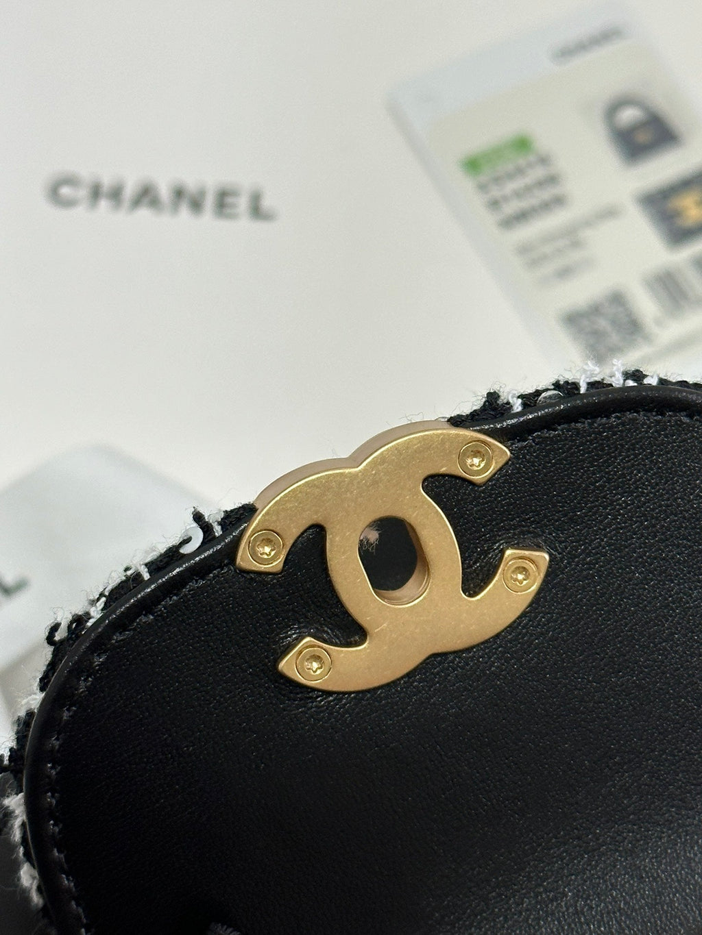 ケリー ショッピングバッグ 19インチ ブラック×ホワイト ツイード ゴールド金具