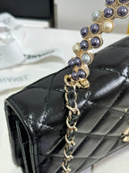 パールハンドルフラップバッグ 18インチ ブラック シャイニーラムスキン