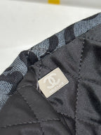 LARGE DRAWSTRING FLORAL PRINT SHOULDER BAG 39 IN BLACK MIX GREY DENIM