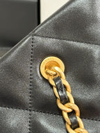 MAXI SHOPPING BAG 36 IN BLACK LAMBSKIN GOLD METALLIC