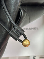 MAXI SHOPPING BAG 36 IN BLACK LAMBSKIN GOLD METALLIC