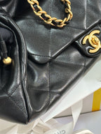 MAXI SHOPPING BAG 36 IN BLACK LAMBSKIN GOLD METALLIC