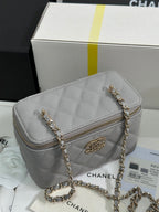 ヴァニティケース 17 クリスタルスタッズロゴ グレーカーフスキン ゴールド金具