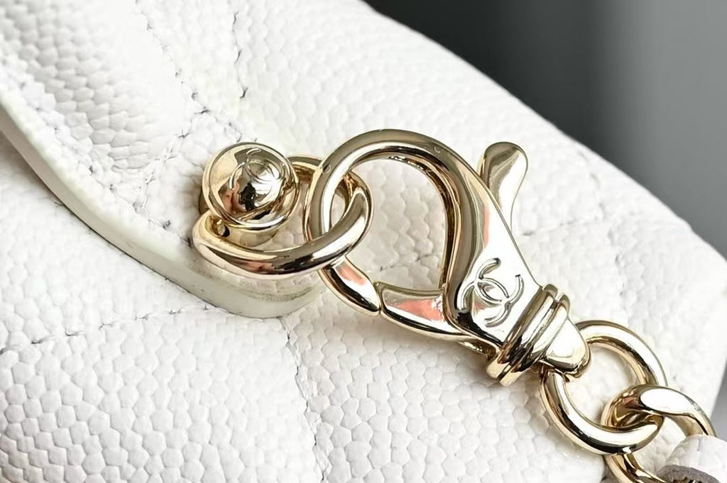 コスメティックバッグ 19インチ ホワイトグレインカーフスキン ゴールド金具