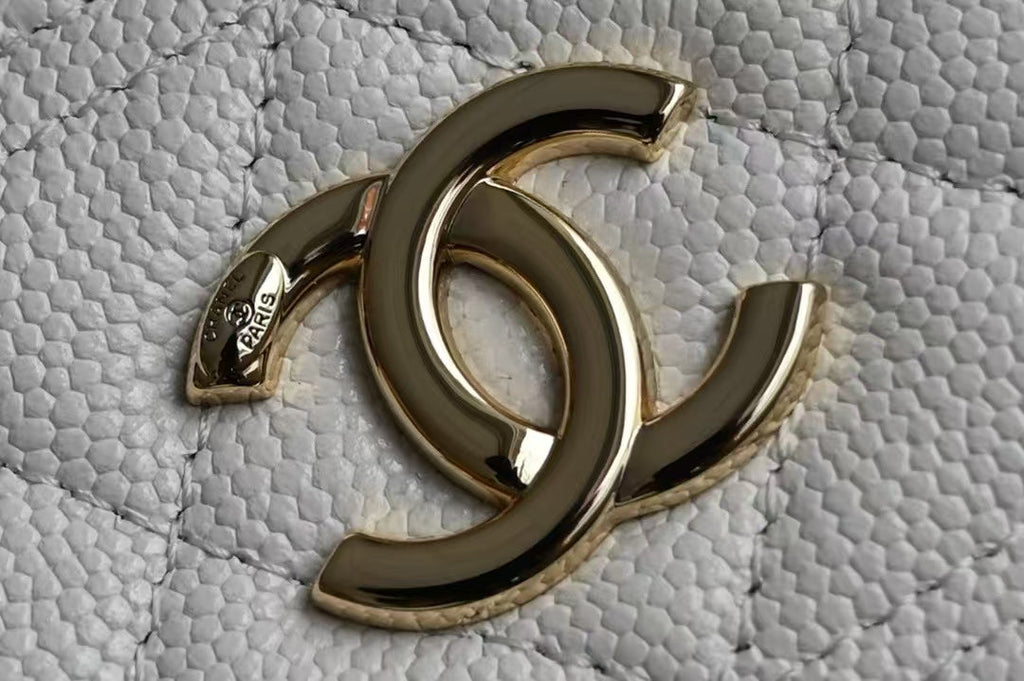 コスメティックバッグ 19インチ ホワイトグレインカーフスキン ゴールド金具