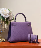ケリー・セリエ 25インチ バッグ ロイヤルパープル オーストリッチレザー シルバー金具 (オーダーメイド)