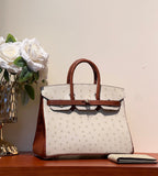 ケリー・セリエ 25インチバッグ（ホワイトミックスレッドブラウンオーストリッチレザー製、オーダーメイド）