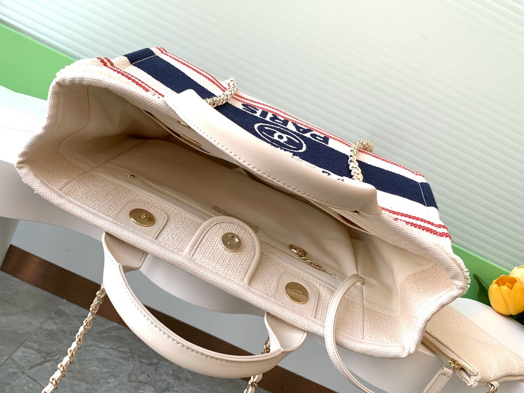 ショッピングバッグ 34 ホワイト、レッド、ネイビーブルーのキャンバス