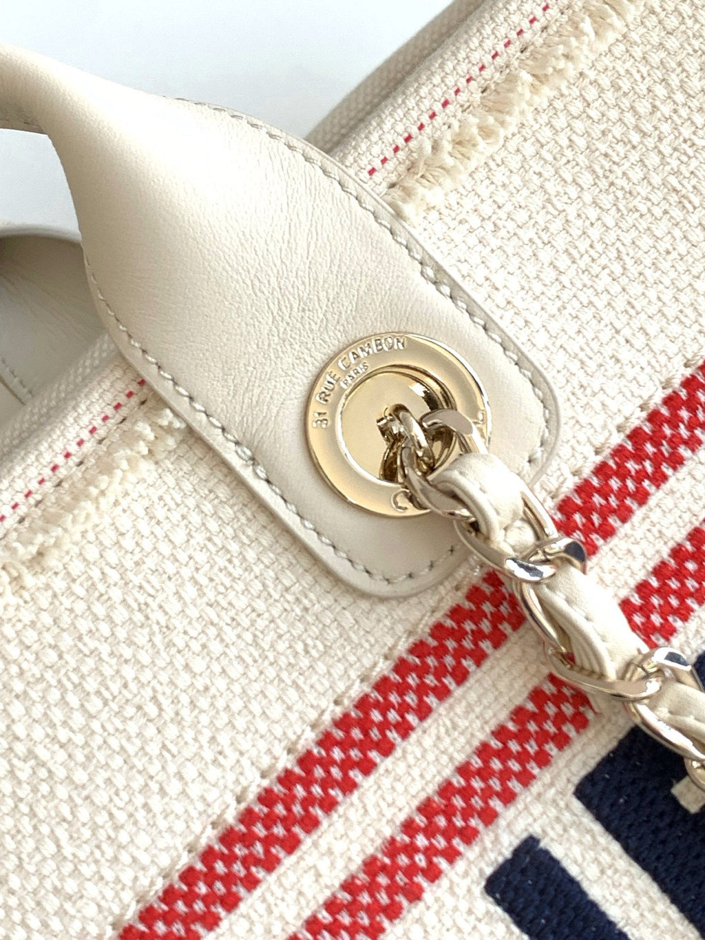 ショッピングバッグ 38 ホワイト、レッド、ネイビーブルーのキャンバス