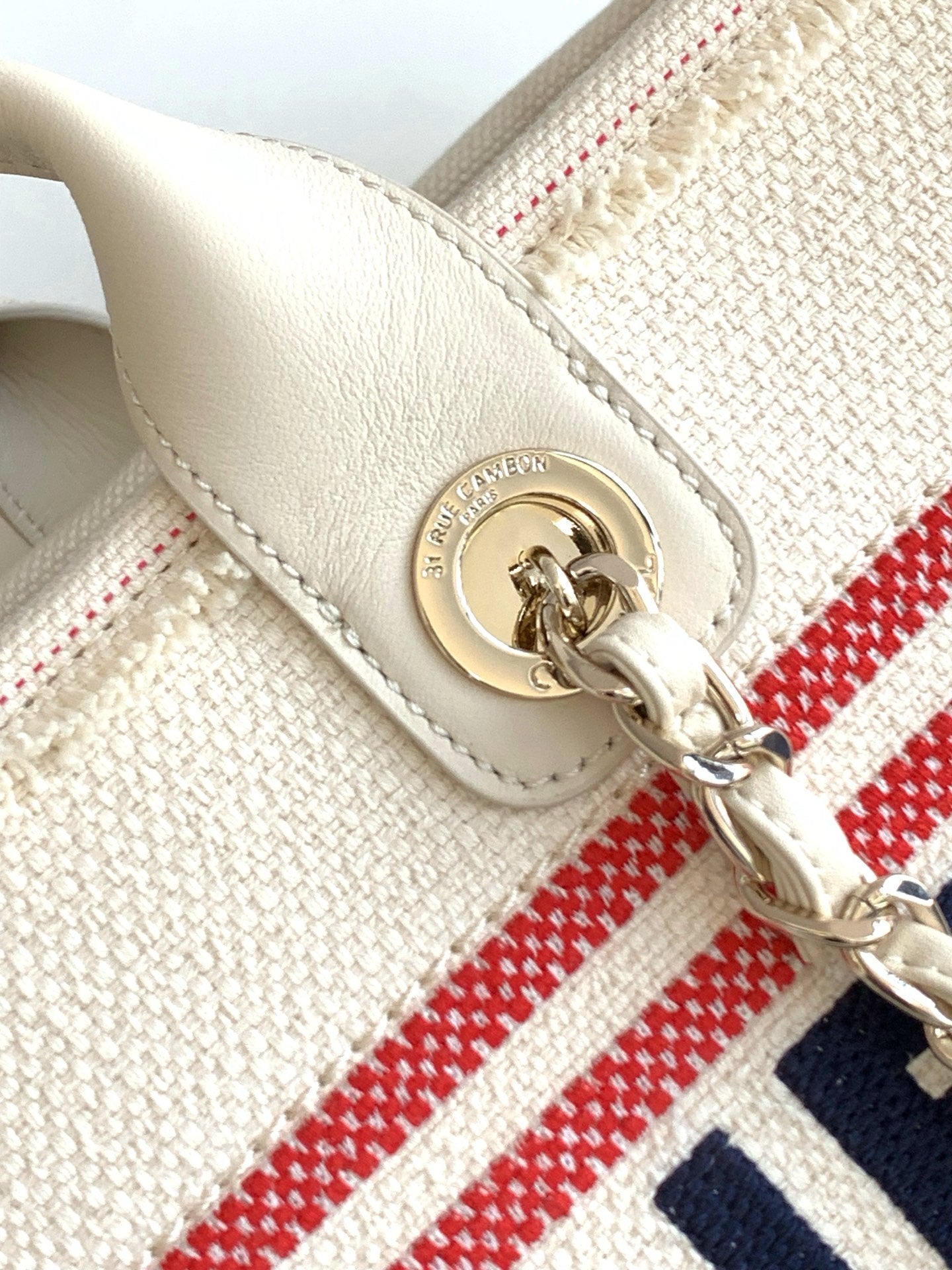 ショッピングバッグ 38 ホワイト、レッド、ネイビーブルーのキャンバス