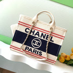 ショッピングバッグ 38 ホワイト、レッド、ネイビーブルーのキャンバス