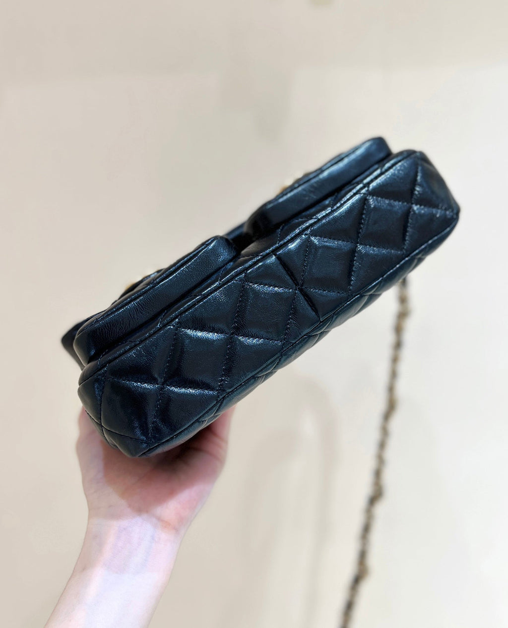 ダブルポケット フラップバッグ トップハンドル 24インチ ブラック ラムスキン ゴールド金具