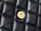 QUILTED TOP HANDLE BAG 16 IN BLACK LAMBSKIN GOLD HARDWARE
