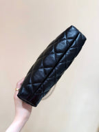QUILTED HOBO SHOULDER BAG 26 IN BLACK GLOSSY LAMBSKIN