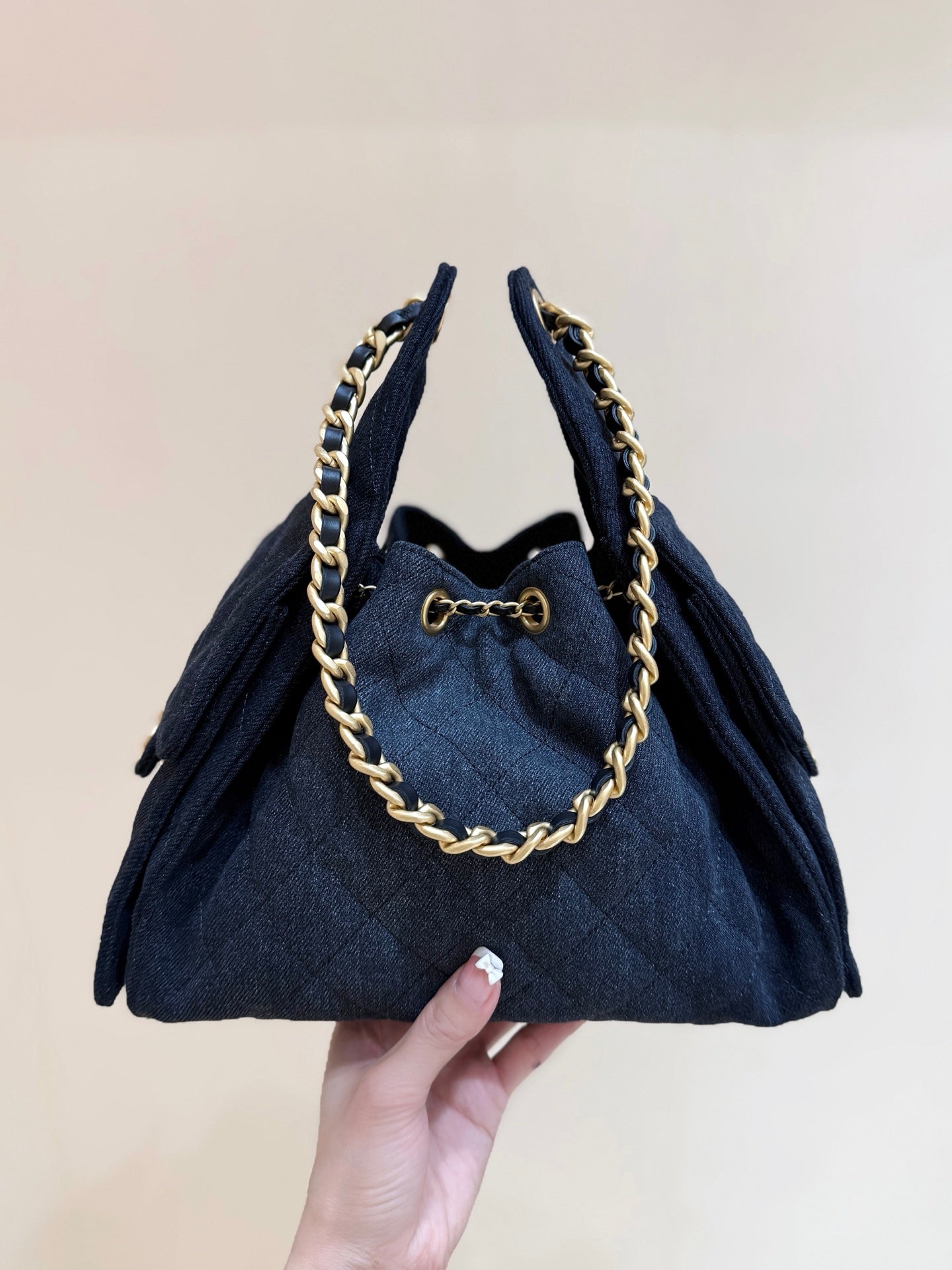 CC 25 HANDBAG 30 IN DARK BLUE DENIM GOLD HARDWARE