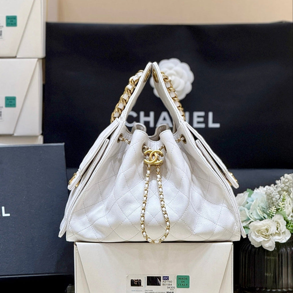 CC 25 ハンドバッグ ホワイト 30 グレインカーフスキン ゴールド金具