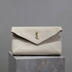 ENVELOPE CLUTCH 29 IN WHITE LAMBSKIN COPPER LOGO