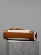 マンハッタン ハンドバッグ 32 ブラウンカーフスキン＆ホワイトキャンバス ゴールド金具