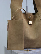 TANGER HOBO BAG 27 IN PEANUT BROWN SUEDE