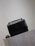 SUNSET SMALL BAG 19 IN BLACK CALFSKIN BLACK HARDWARE