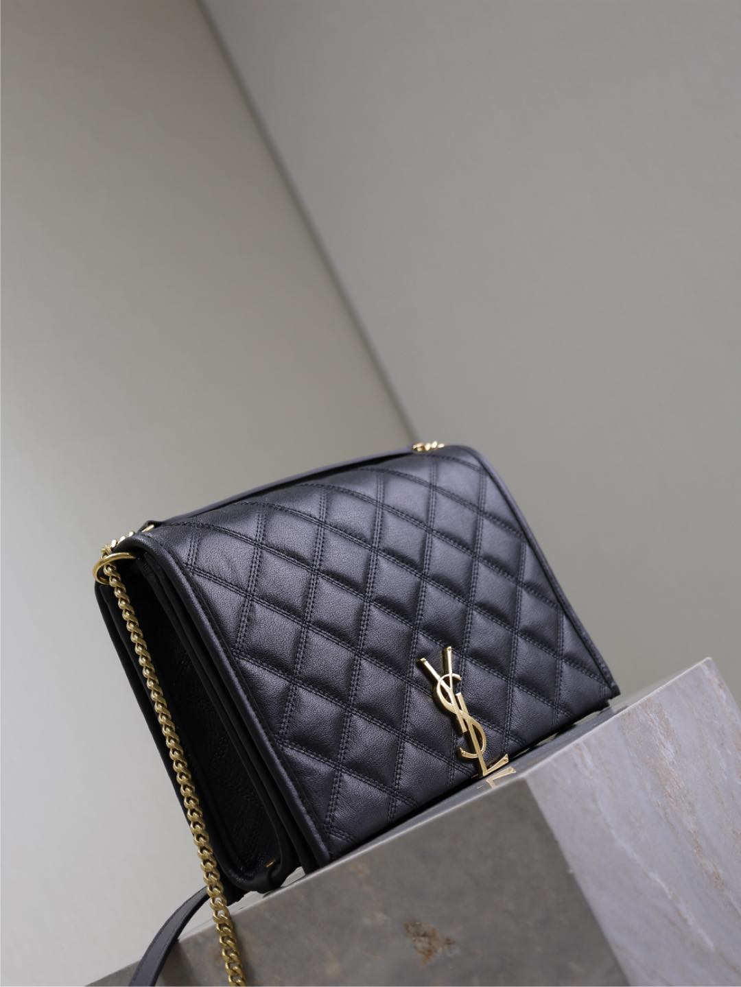 BECKY 26 IN BLACK QUILTED LAMBSKIN GOLD HARDWARE