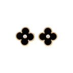 [⭐JeweliWhal]CLOVER MEDIUM 1 MOTIFS ONYX DIAMOND EARRINGS