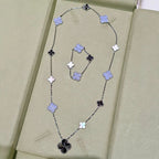 [⭐JeweliWhal]DETACHABLE CLOVER 15(11+4) FLOWER SILVER NECKLACE SET