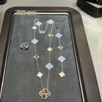 [⭐JeweliWhal]DETACHABLE CLOVER 15(11+4) FLOWER SILVER NECKLACE SET