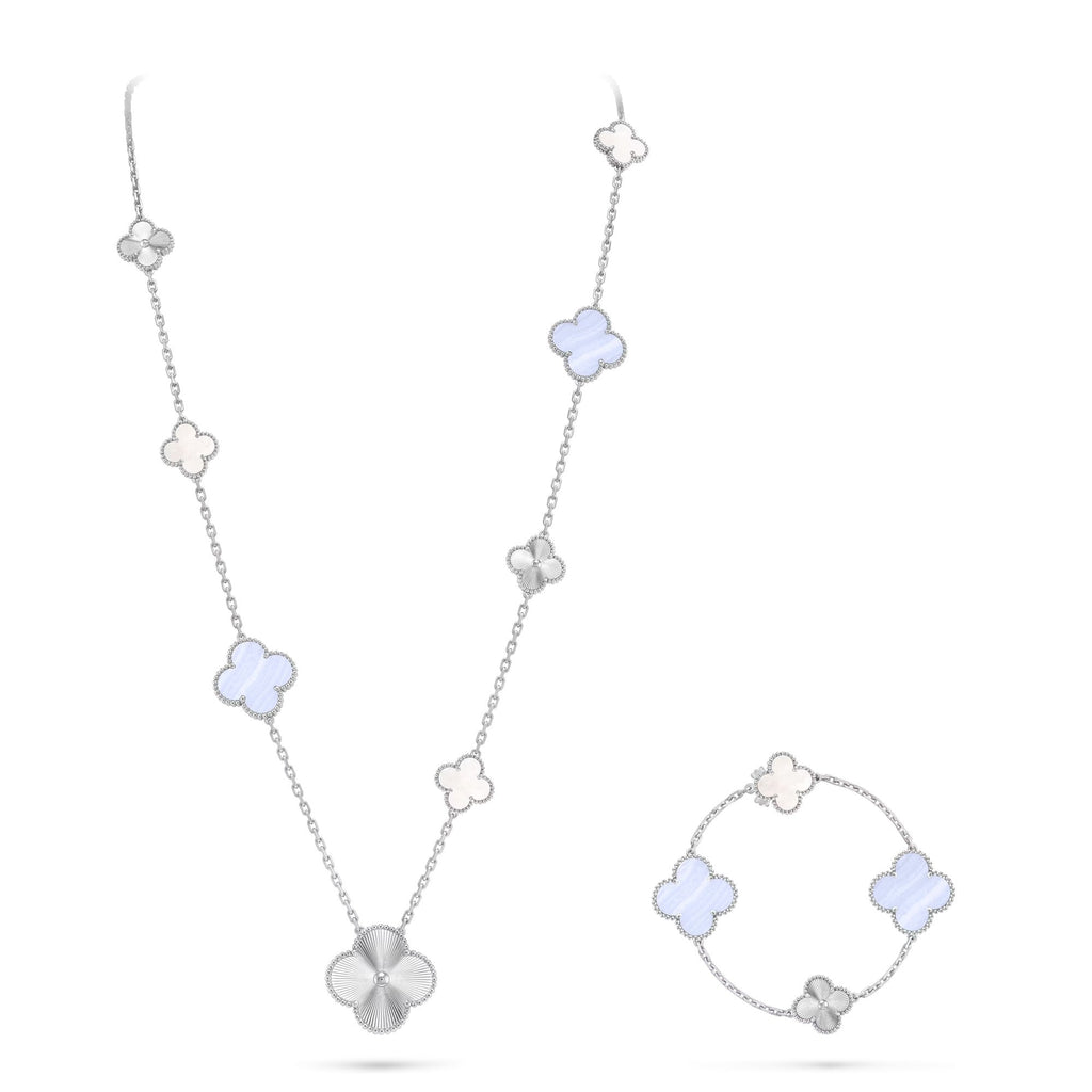 [⭐JeweliWhal]DETACHABLE CLOVER 15(11+4) FLOWER SILVER NECKLACE SET