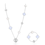 [⭐JeweliWhal]DETACHABLE CLOVER 15(11+4) FLOWER SILVER NECKLACE SET