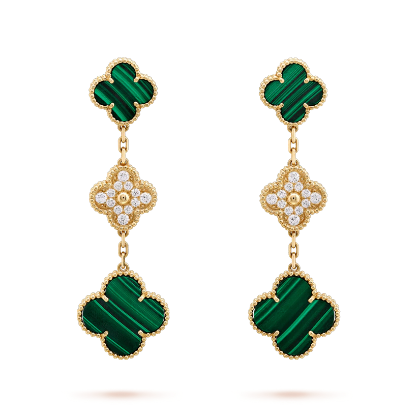 [⭐JeweliWhal]CLOVER EARRINGS GOLD MALACHITE DIAMOND 3 MOTIF