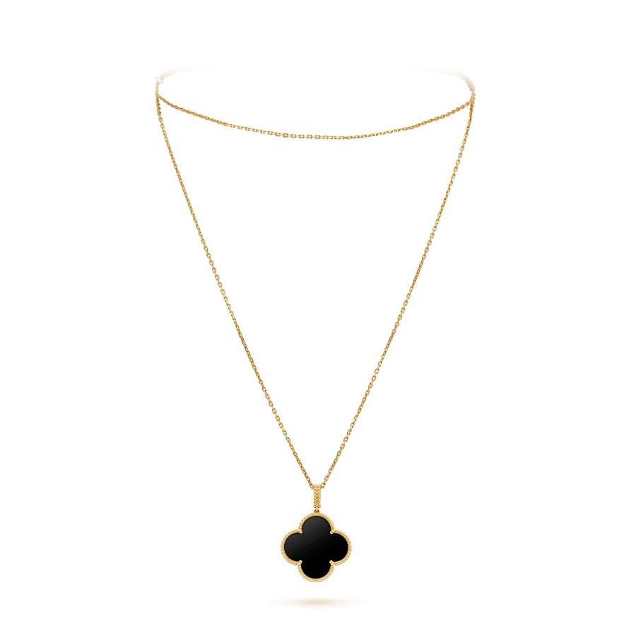 [⭐JeweliWhal]CLOVER 25MM GOLD ONYX BIG CLOVER NECKLACE