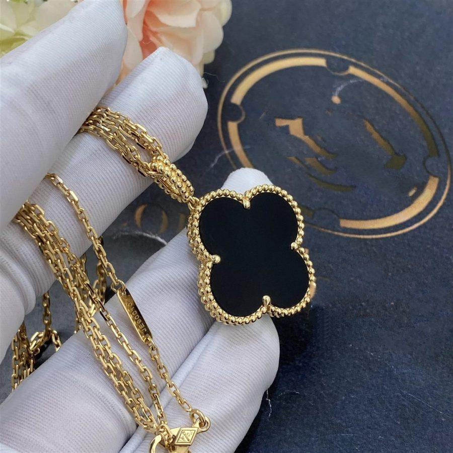 [⭐JeweliWhal]CLOVER 25MM GOLD ONYX BIG CLOVER NECKLACE
