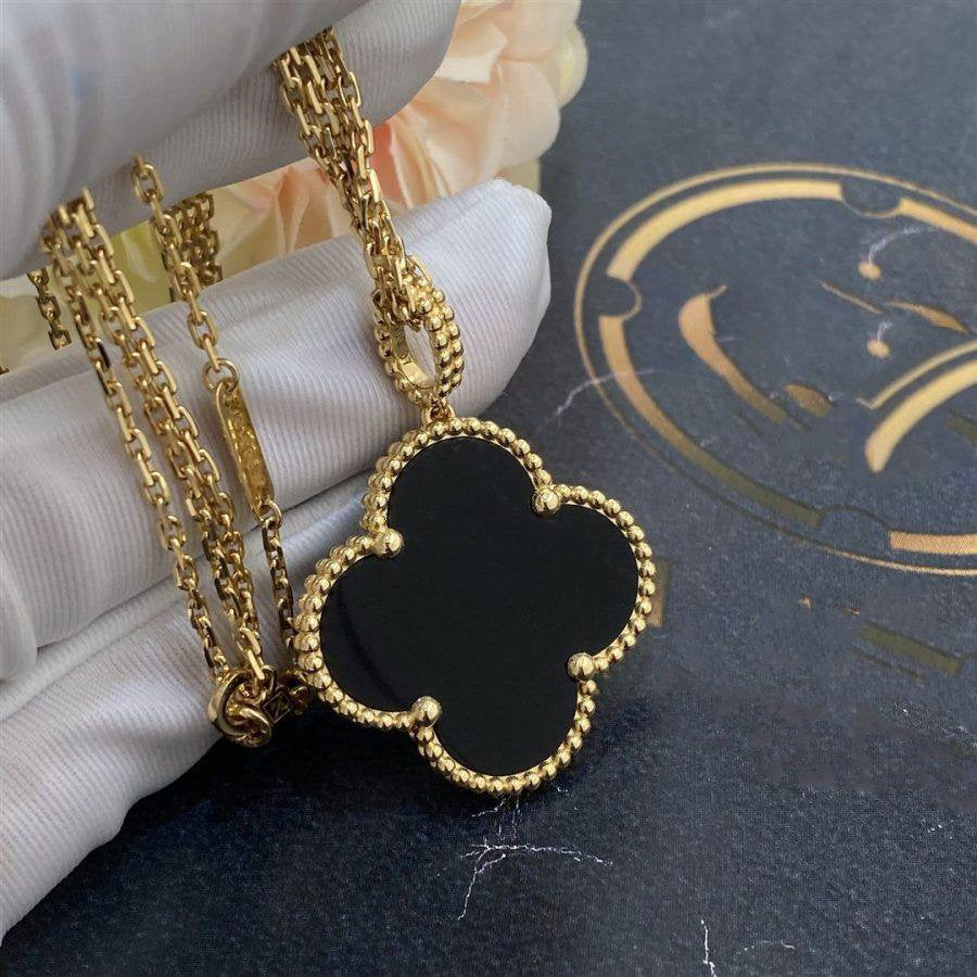 [⭐JeweliWhal]CLOVER 25MM GOLD ONYX BIG CLOVER NECKLACE