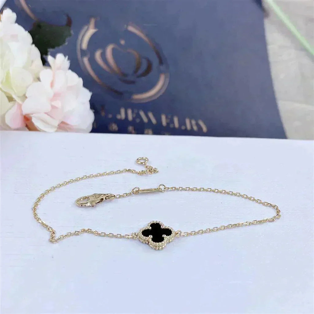 [⭐JeweliWhal]クローバー オニキス シングルフラワー ブレスレット