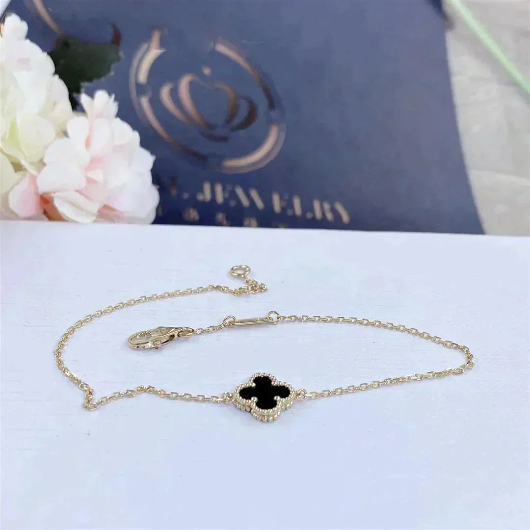 [⭐JeweliWhal]クローバー オニキス シングルフラワー ブレスレット