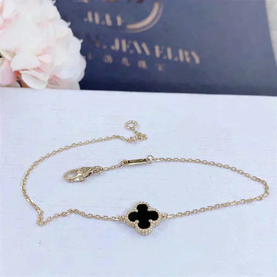 [⭐JeweliWhal]クローバー オニキス シングルフラワー ブレスレット