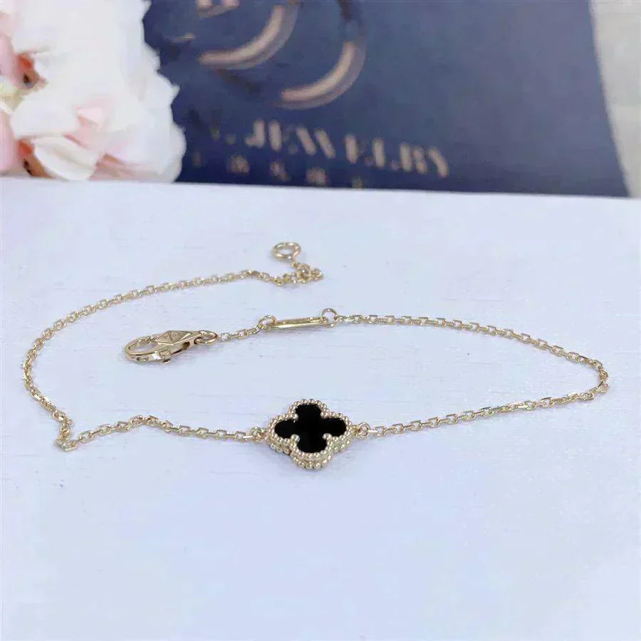 [⭐JeweliWhal]クローバー オニキス シングルフラワー ブレスレット