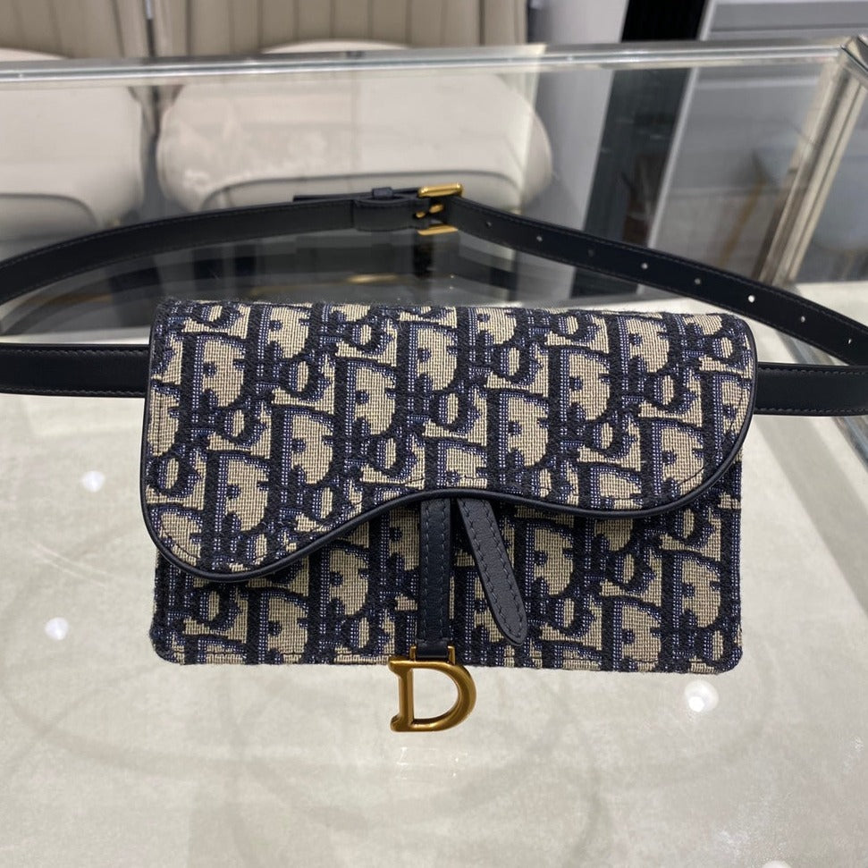 CDサドル 17cm ベルト ベグ ブルー 斜め刺繍