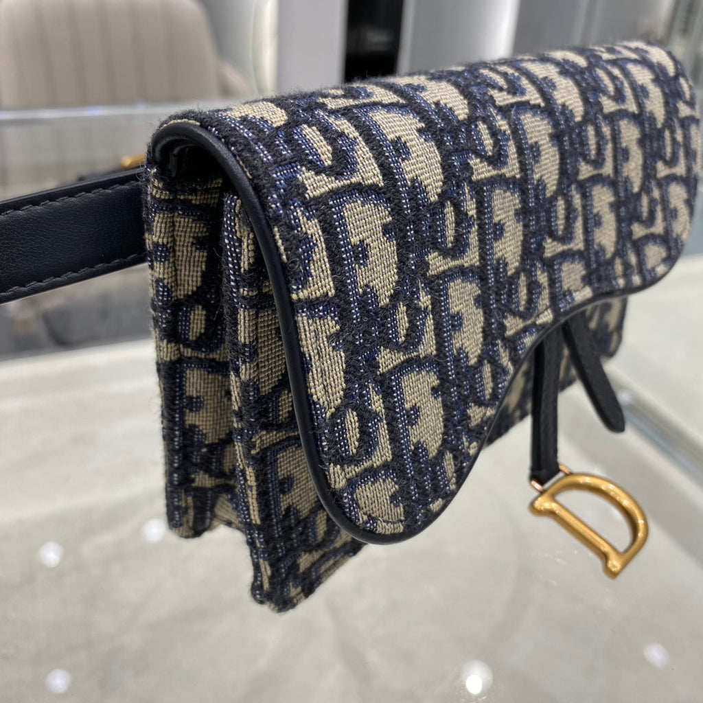 CDサドル 17cm ベルト ベグ ブルー 斜め刺繍