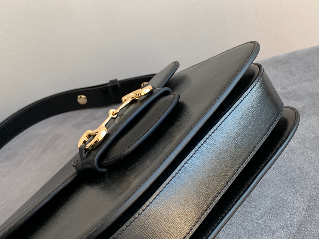 GG 1955 ホースビットバッグ 25cm ブラックカーフスキン ゴールド金具
