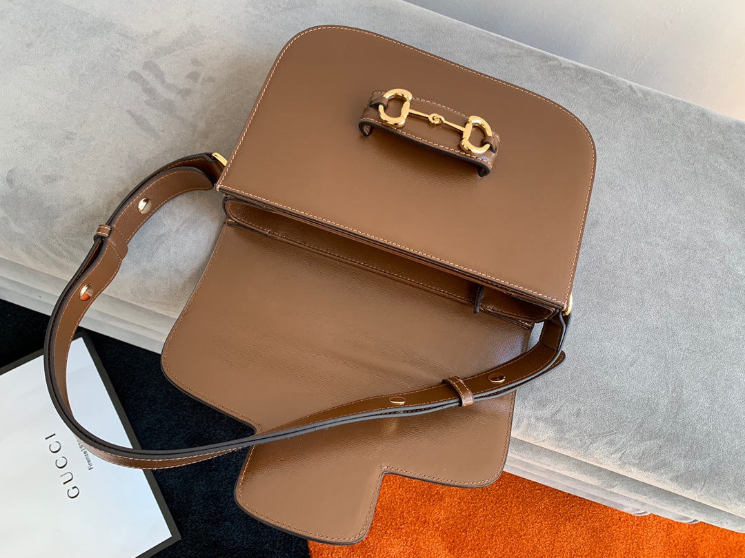 GG 1955 ホースビットバッグ 25cm ブラウンカーフスキン ゴールド金具